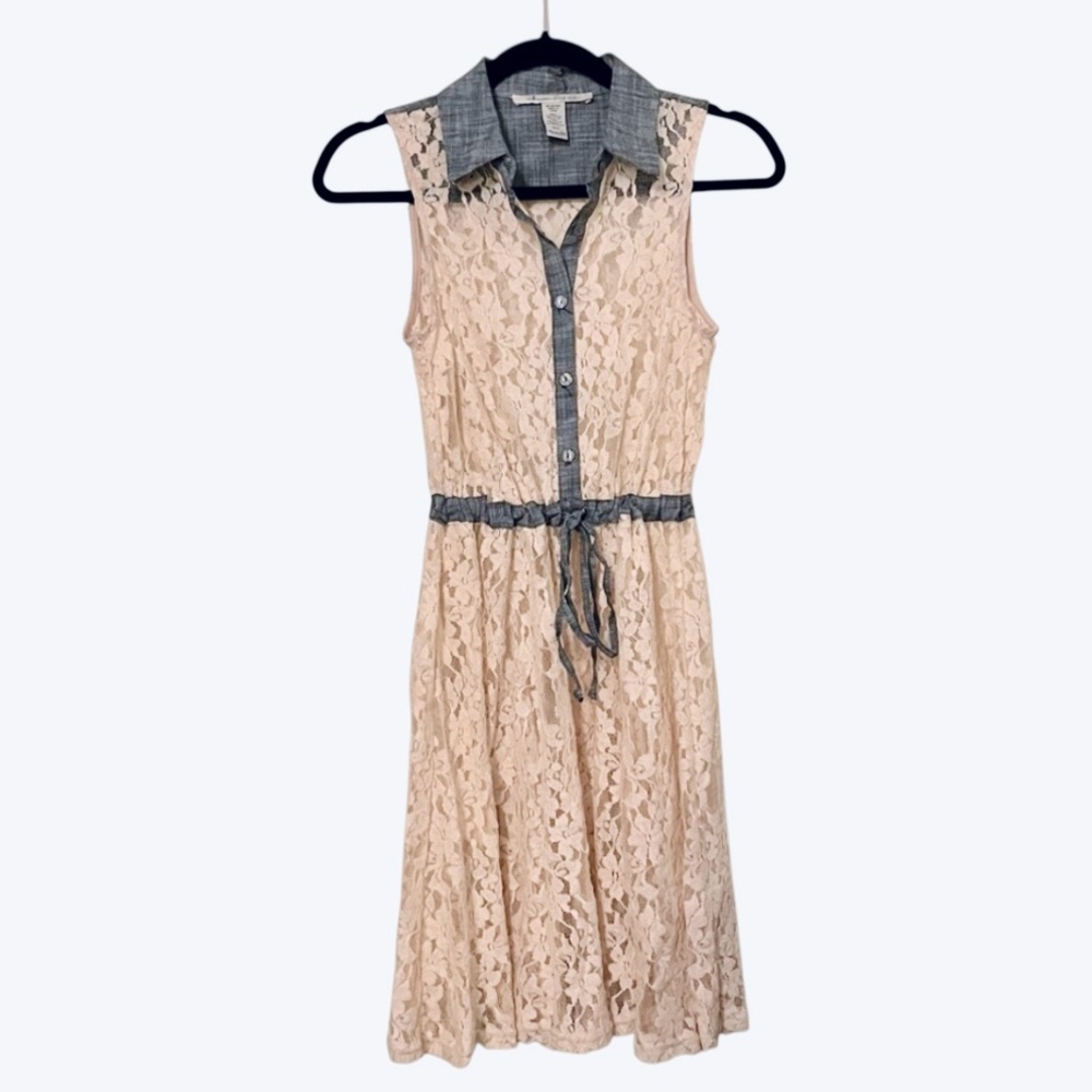America Rag CIE Light Peach Lace Denim Collar Cotton Sleeveless Coverup Dress XS